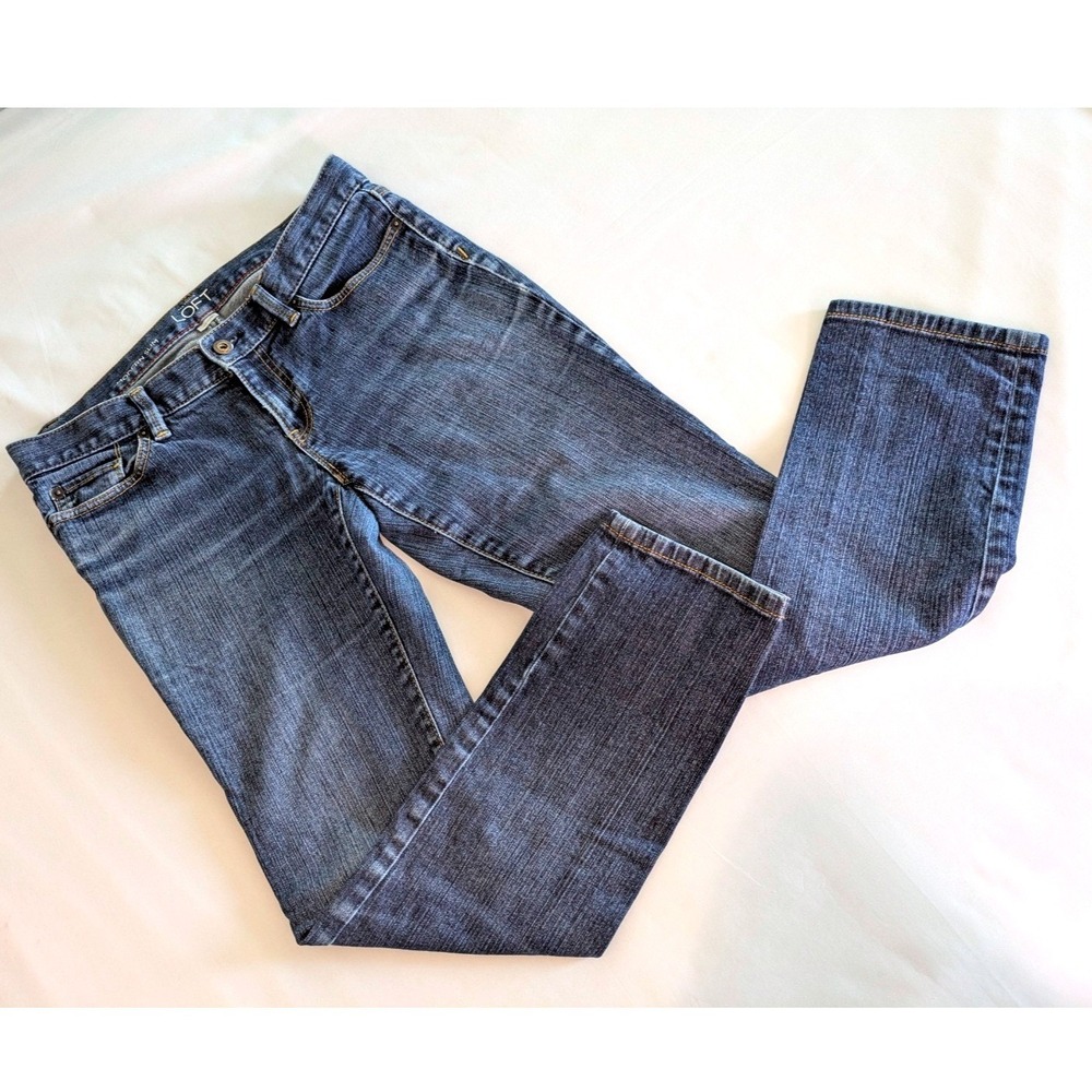 LOFT Modern Slim Jeans Women 31 Dark Blue Denim Mid Rise Straight Leg Pants